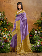Monjolika Fashion Woven Work Silk Blend Lavender Saree | Grocsy
