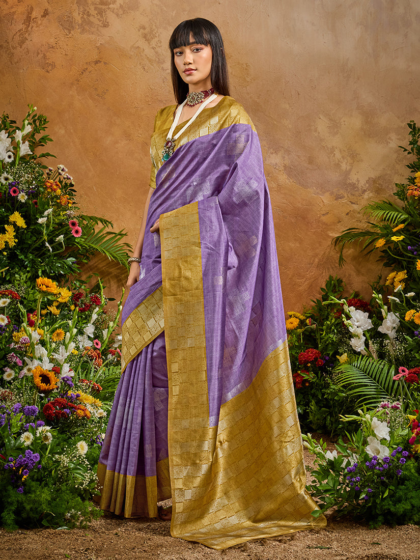 Monjolika Fashion Woven Work Silk Blend Lavender Saree | Grocsy