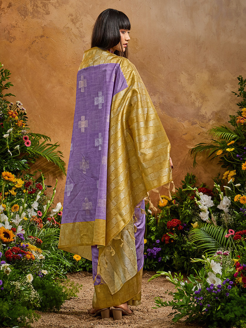 Monjolika Fashion Woven Work Silk Blend Lavender Saree | Grocsy