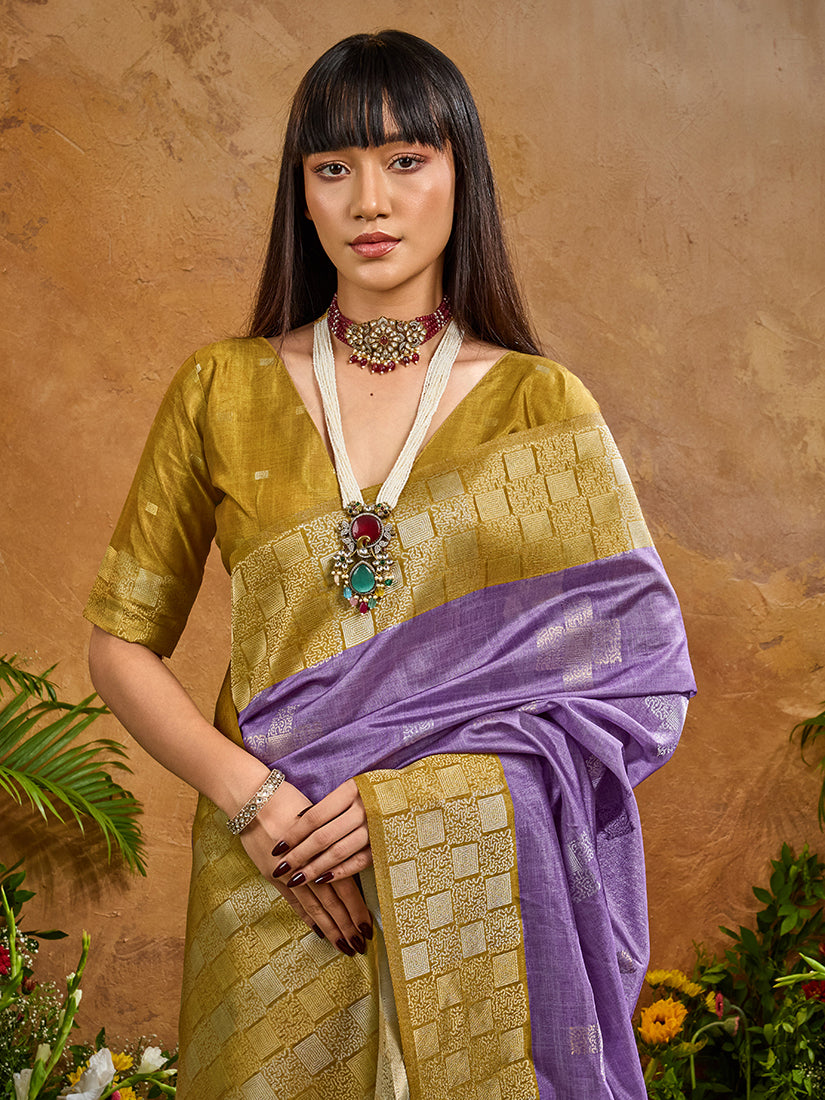 Monjolika Fashion Woven Work Silk Blend Lavender Saree | Grocsy
