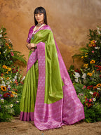 Monjolika Fashion Woven Work Silk Blend Green Saree | Grocsy