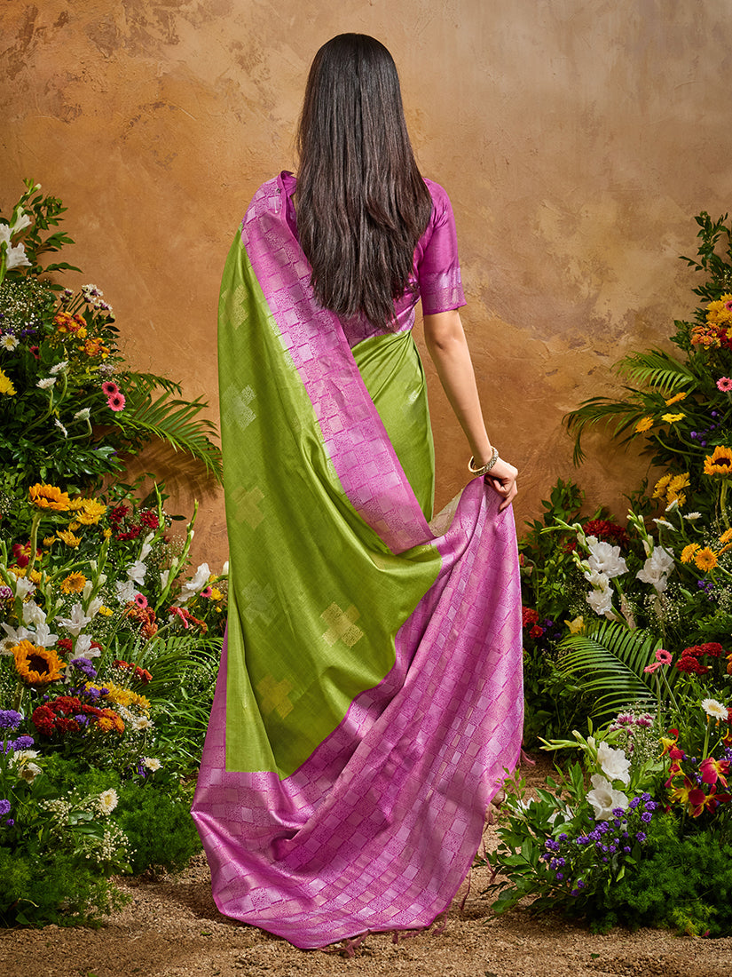 Monjolika Fashion Woven Work Silk Blend Green Saree | Grocsy