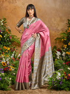 Monjolika Fashion Woven Work Silk Blend Pink Saree | Grocsy