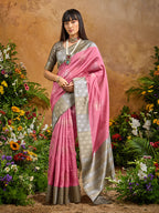 Monjolika Fashion Woven Work Silk Blend Pink Saree | Grocsy