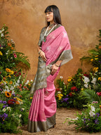 Monjolika Fashion Woven Work Silk Blend Pink Saree | Grocsy