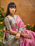 Monjolika Fashion Woven Work Silk Blend Pink Saree | Grocsy