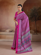 Monjolika Fashion Rani Pink Printed Satin Saree | Grocsy