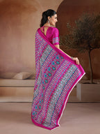 Monjolika Fashion Rani Pink Printed Satin Saree | Grocsy