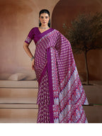 Monjolika Fashion Purple Printed Satin Saree | Grocsy