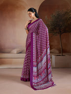 Monjolika Fashion Purple Printed Satin Saree | Grocsy