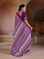 Monjolika Fashion Purple Printed Satin Saree | Grocsy