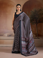 Monjolika Fashion Black Printed Satin Saree | Grocsy