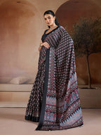 Monjolika Fashion Black Printed Satin Saree | Grocsy