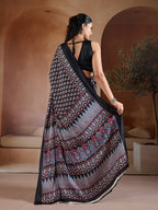 Monjolika Fashion Black Printed Satin Saree | Grocsy