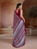 Monjolika Fashion Maroon Printed Satin Saree | Grocsy