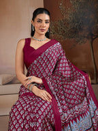 Monjolika Fashion Maroon Printed Satin Saree | Grocsy