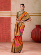Monjolika Fashion Silk Blend woven Work Orange Saree | Grocsy