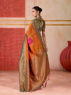 Monjolika Fashion Silk Blend woven Work Orange Saree | Grocsy