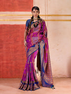 Monjolika Fashion Silk Blend woven Work Magenta Saree | Grocsy