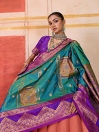 Monjolika Fashion Silk Blend woven Work Teal Saree | Grocsy