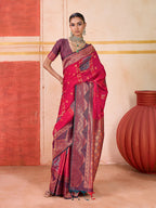 Monjolika Fashion Silk Blend woven Work Rani Pink Saree | Grocsy