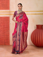 Monjolika Fashion Silk Blend woven Work Rani Pink Saree | Grocsy