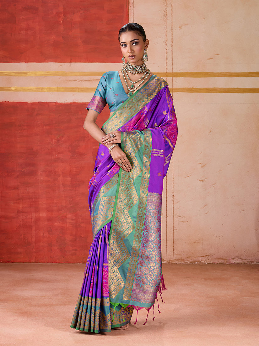 Monjolika Fashion Silk Blend woven Work Purple Saree | Grocsy