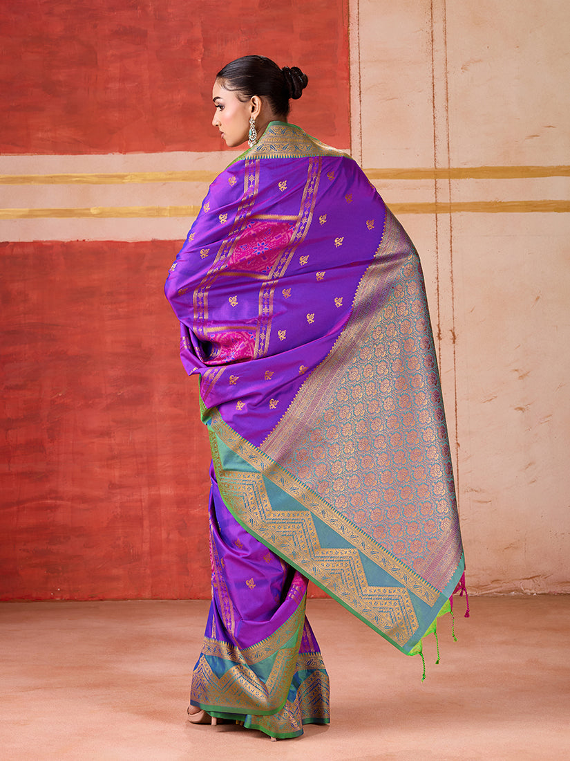 Monjolika Fashion Silk Blend woven Work Purple Saree | Grocsy