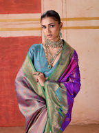 Monjolika Fashion Silk Blend woven Work Purple Saree | Grocsy