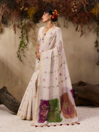 Monjolika Fashion Cotton Blend woven Cream Saree | Grocsy