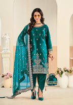 Monjolika Fashion Teal Velvet Embroidered Salwar Kameez | Grocsy
