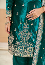 Monjolika Fashion Teal Velvet Embroidered Salwar Kameez | Grocsy