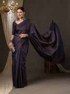 Saree Mall Navy Blue & Gold-Toned Woven Design Zari Silk Blend Banarasi Sarees | Grocsy