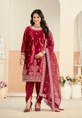 Monjolika Fashion Maroon Velvet Embroidered Salwar Kameez | Grocsy