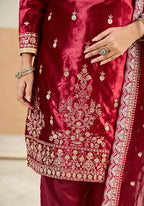 Monjolika Fashion Maroon Velvet Embroidered Salwar Kameez | Grocsy