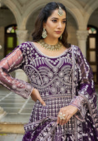 Monjolika Fashion Purple Embroidered Net Gown with Dupatta | Grocsy
