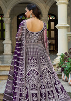 Monjolika Fashion Purple Embroidered Net Gown with Dupatta | Grocsy