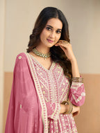 Monjolika Fashion Faux Georgette Embroidered Pink Anarkali Salwar Kameez | Grocsy