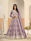 Monjolika Fashion Faux Georgette Embroidered Light Purple Anarkali Salwar Kameez | Grocsy