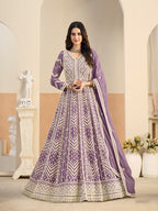 Monjolika Fashion Faux Georgette Embroidered Light Purple Anarkali Salwar Kameez | Grocsy
