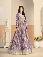 Monjolika Fashion Faux Georgette Embroidered Light Purple Anarkali Salwar Kameez | Grocsy