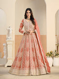 Monjolika Fashion Faux Georgette Embroidered Peach Anarkali Salwar Kameez | Grocsy