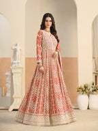 Monjolika Fashion Faux Georgette Embroidered Peach Anarkali Salwar Kameez | Grocsy