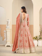 Monjolika Fashion Faux Georgette Embroidered Peach Anarkali Salwar Kameez | Grocsy