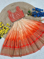 Evanik Orange Designer Chinon Silk Embroidered Work Wedding Lehenga Choli For Kids | Grocsy
