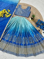 Evanik Blue Designer Chinon Silk Embroidered Work Wedding Lehenga Choli For Kids | Grocsy