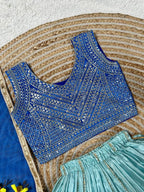 Evanik Blue Designer Chinon Silk Embroidered Work Wedding Lehenga Choli For Kids | Grocsy