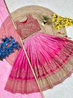 Evanik Pink Designer Chinon Silk Embroidered Work Wedding Lehenga Choli For Kids | Grocsy