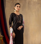 Pramukh Fab Black Color Roman Silk Kurta Set | Grocsy