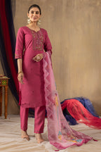 Pramukh Fab Pink Color Roman Silk Kurta Set | Grocsy